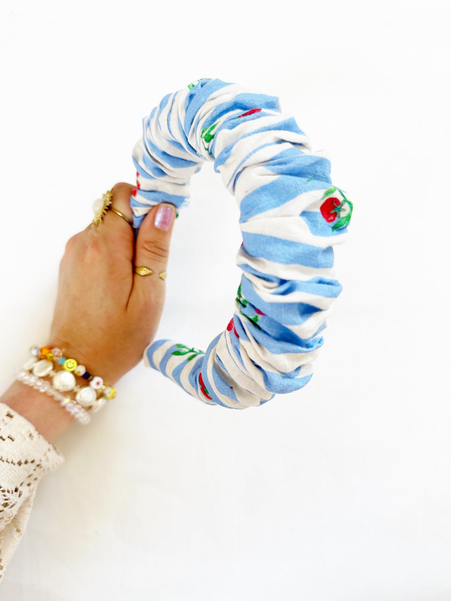 Ruffle Headband in tomato stripe