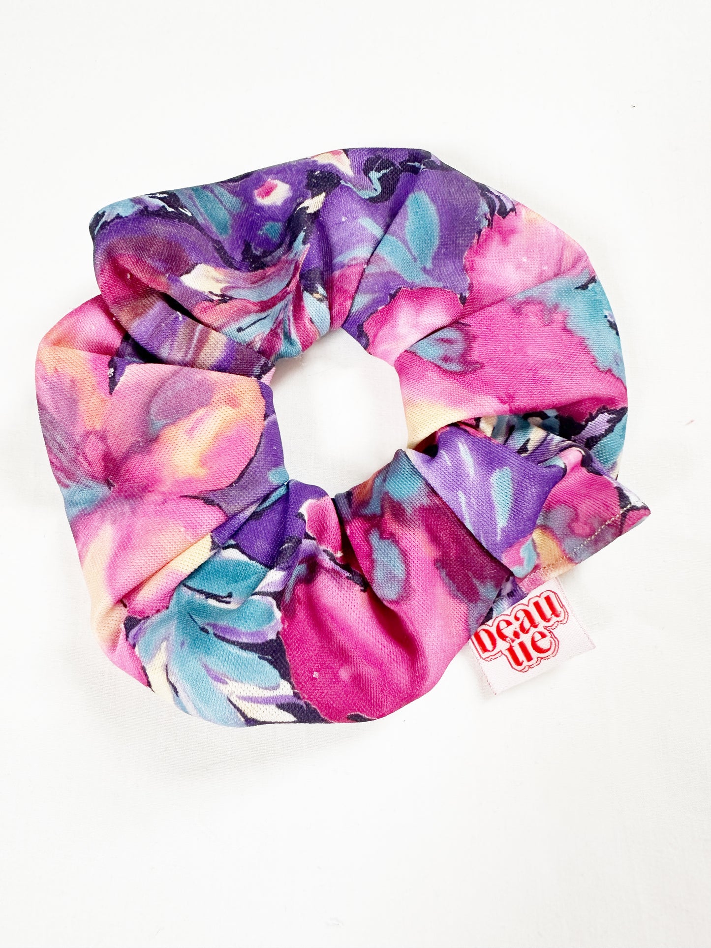 OG scrunchie in pink purple floral