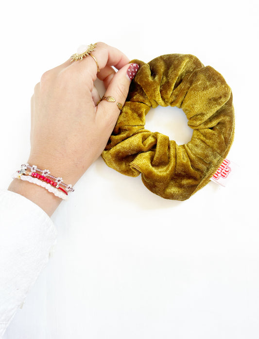 OG scrunchie in vintage mustard crushed velvet