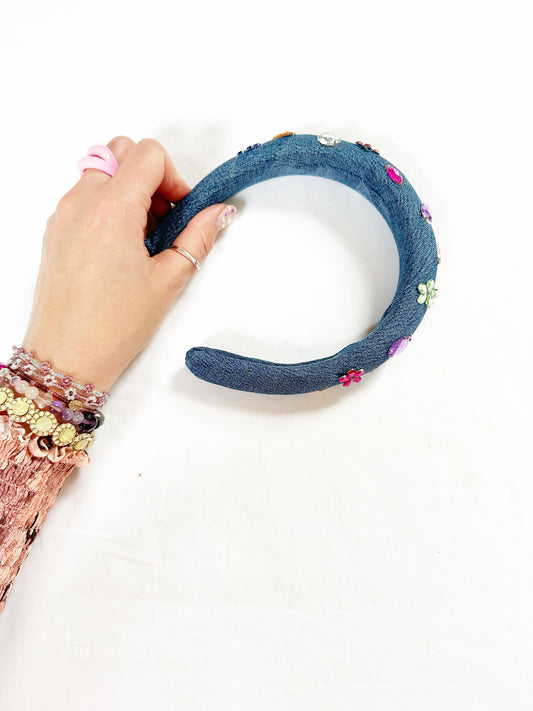 Classic Headband in bejewelled denim