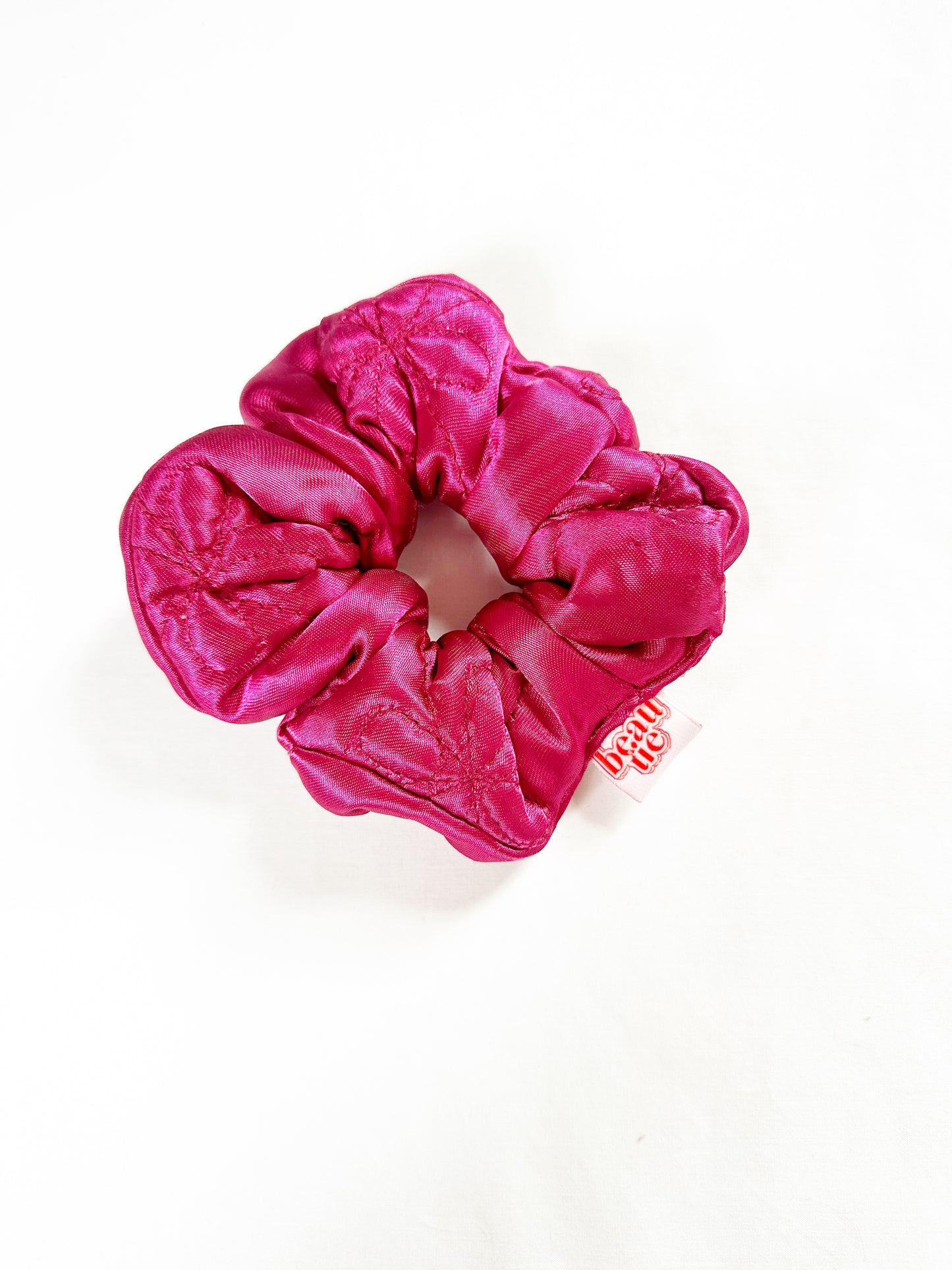 OG scrunchie in magenta floral quilted silk