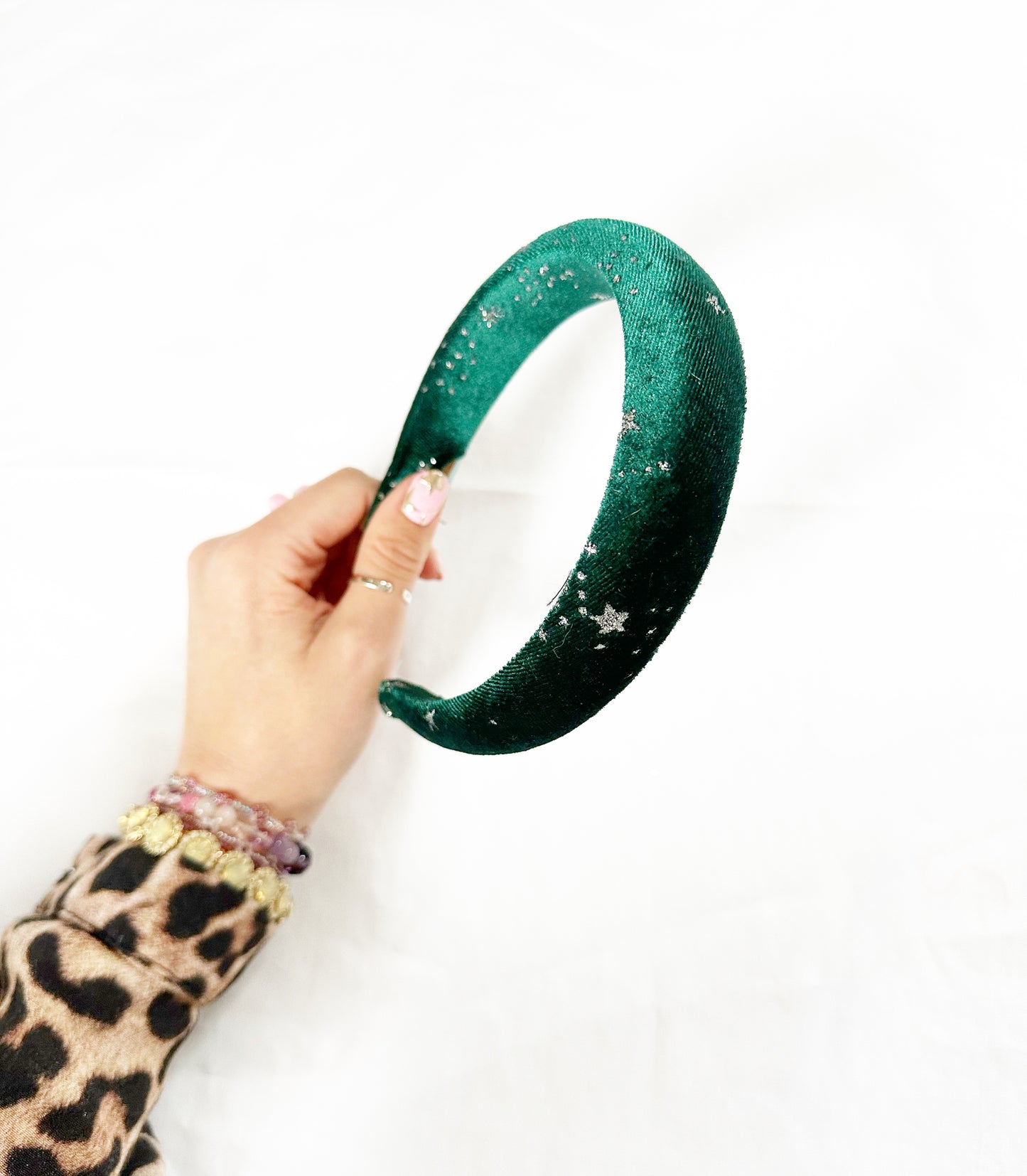 Classic Headband in green star velvet