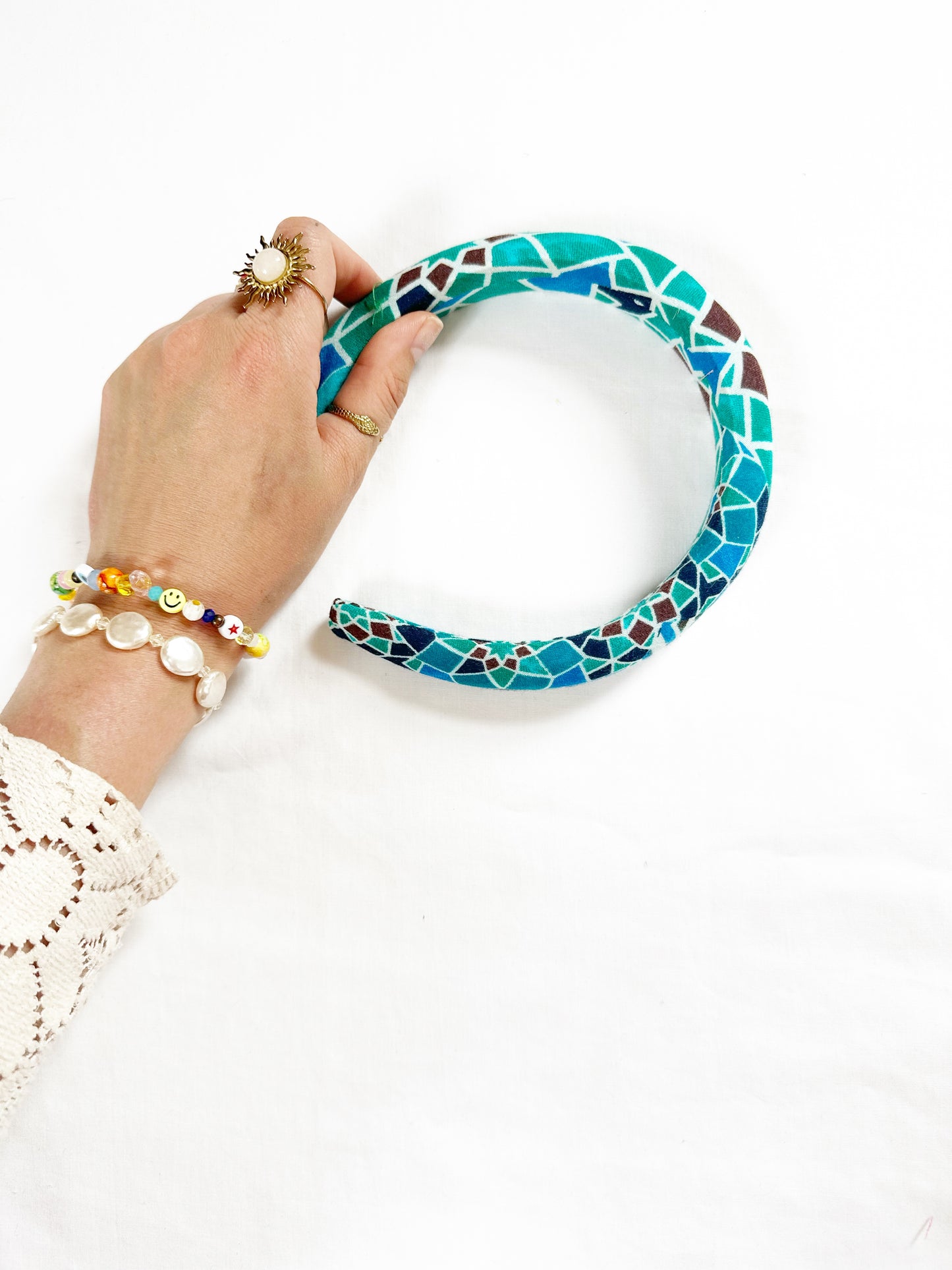 Classic Headband in turquoise tiles