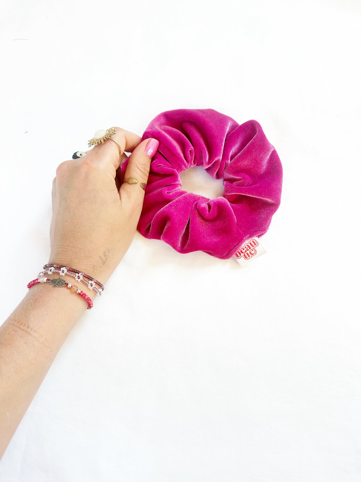 OG scrunchie in hot pink velour velvet