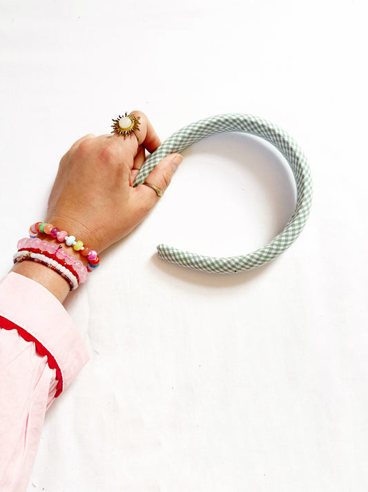 Classic Headband in green gingham