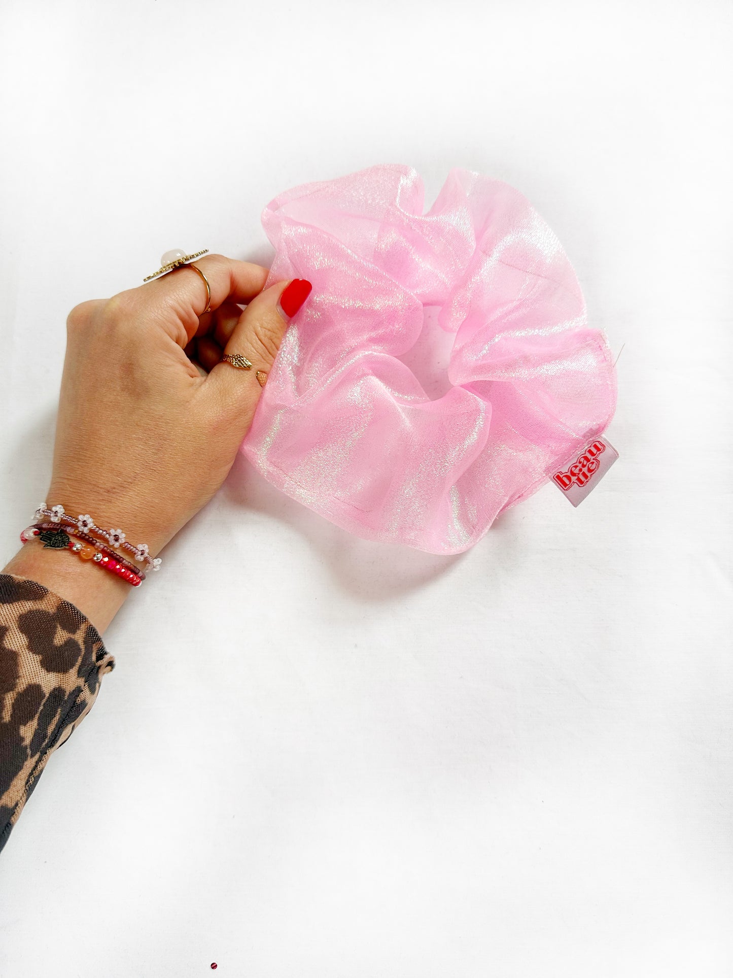 Oversized sheer scrunchie in shimmery pink