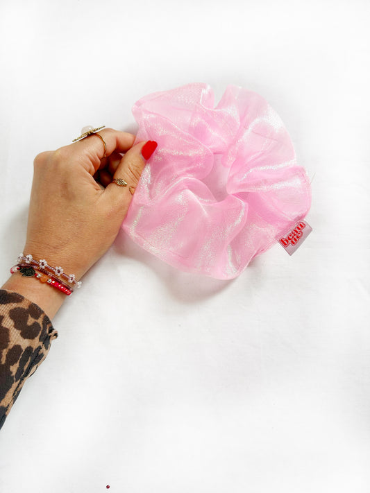 Oversized sheer scrunchie in shimmery pink