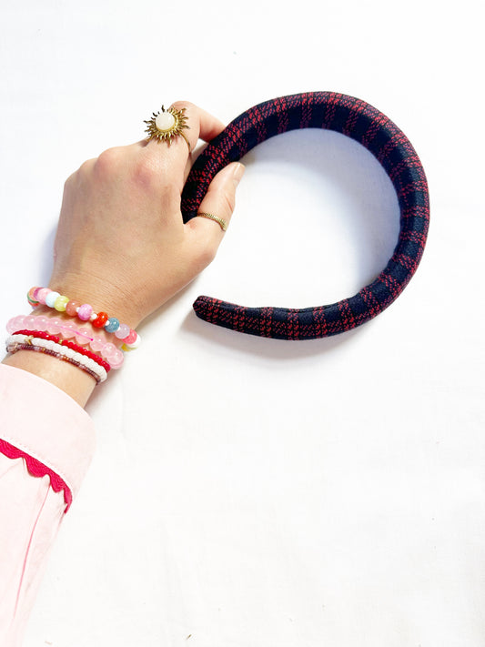 Classic Headband in navy tartan wool