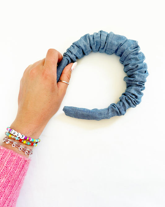 Ruffle Headband in blue denim
