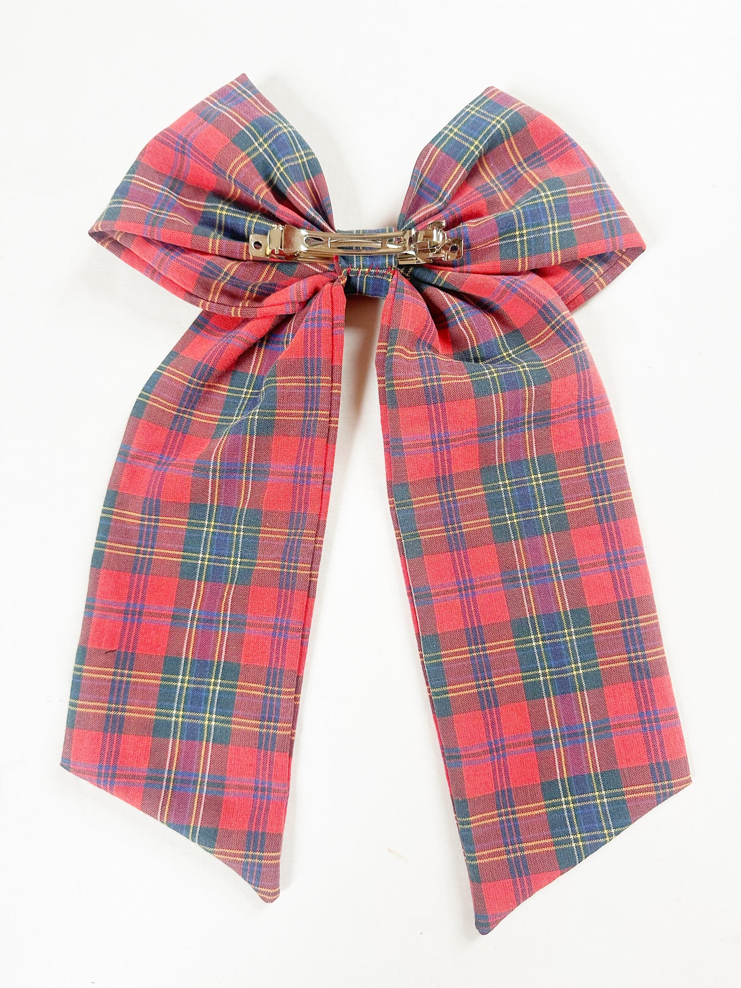 Power Hair Bow in vintage red tartan cotton