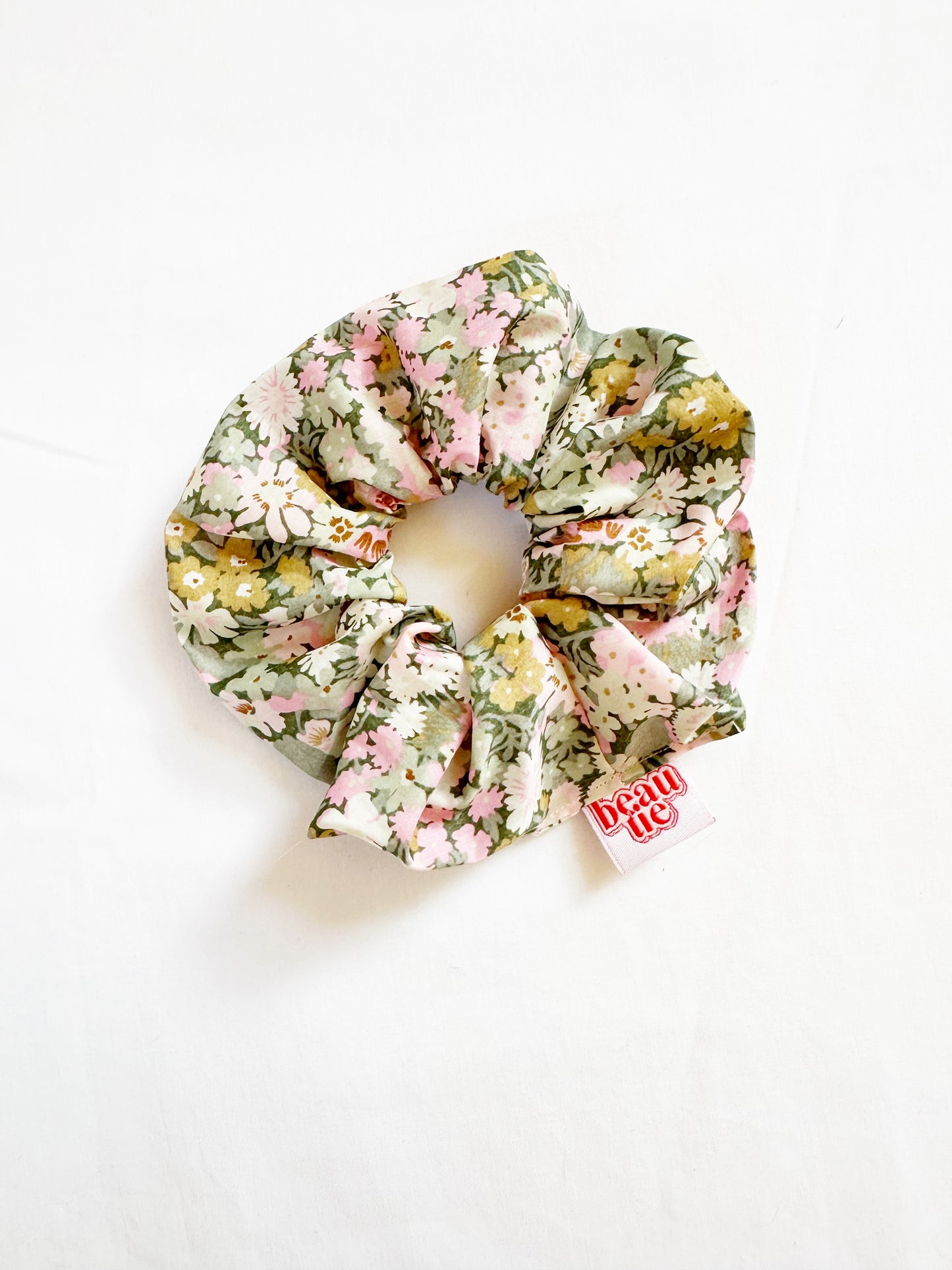 OG scrunchie in Liberty pink & green floral