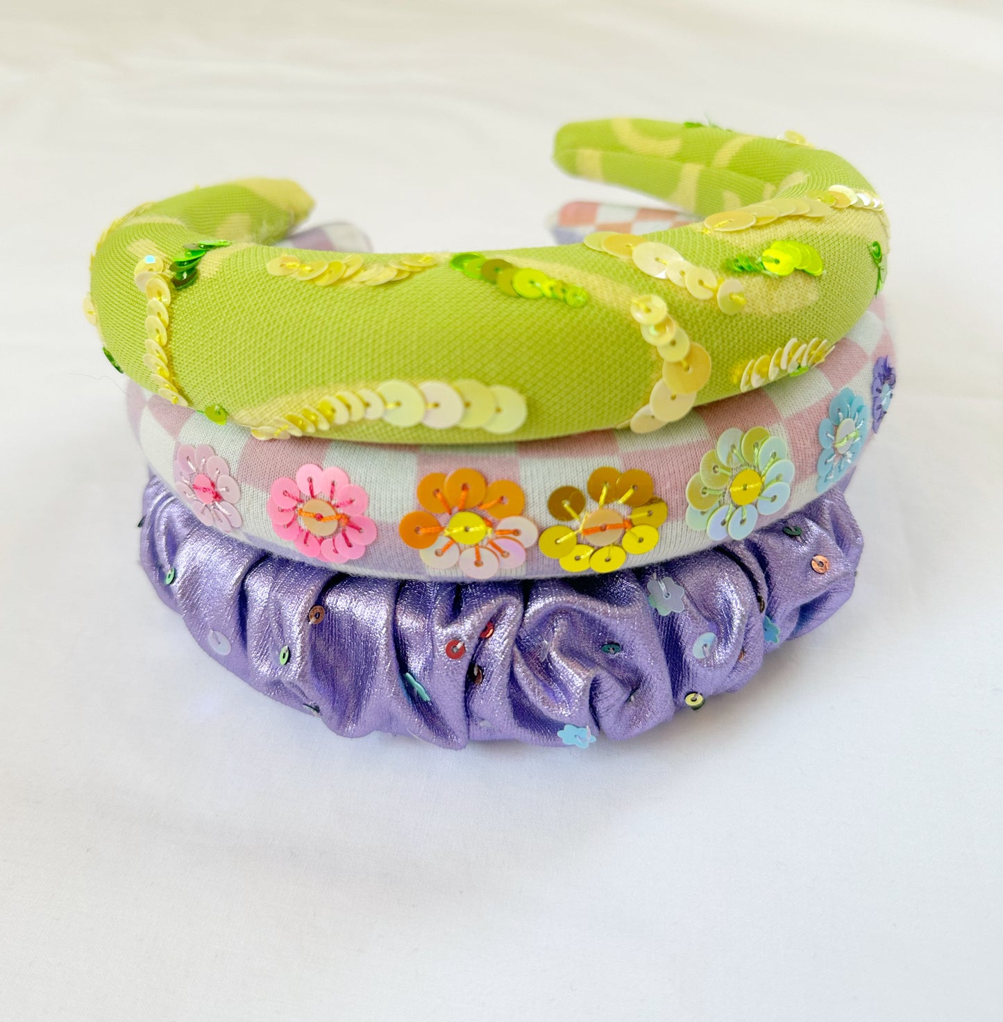 The Amalfi - Padded Headband in lime & yellow with sequins