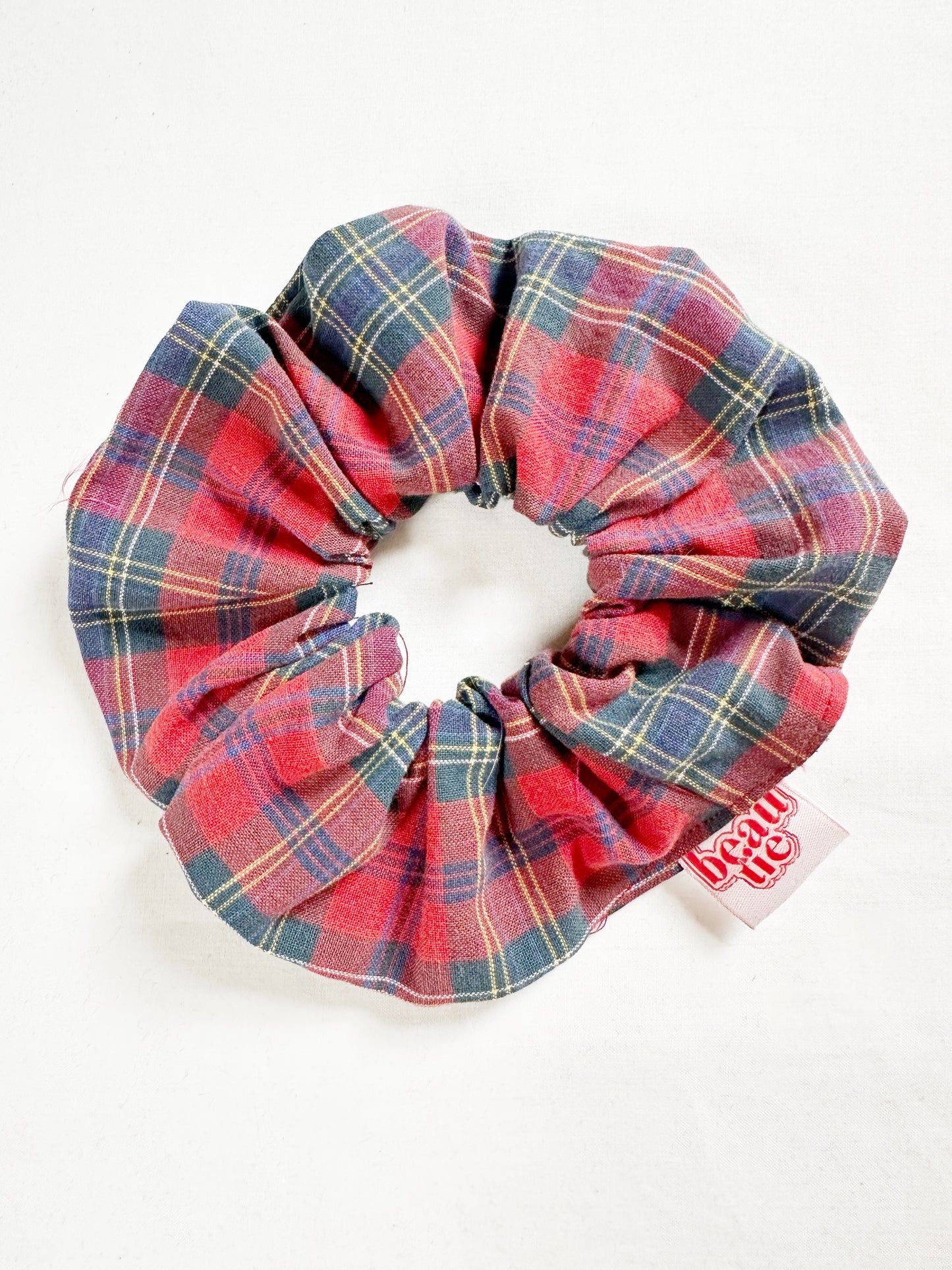 OG scrunchie in red tartan cotton