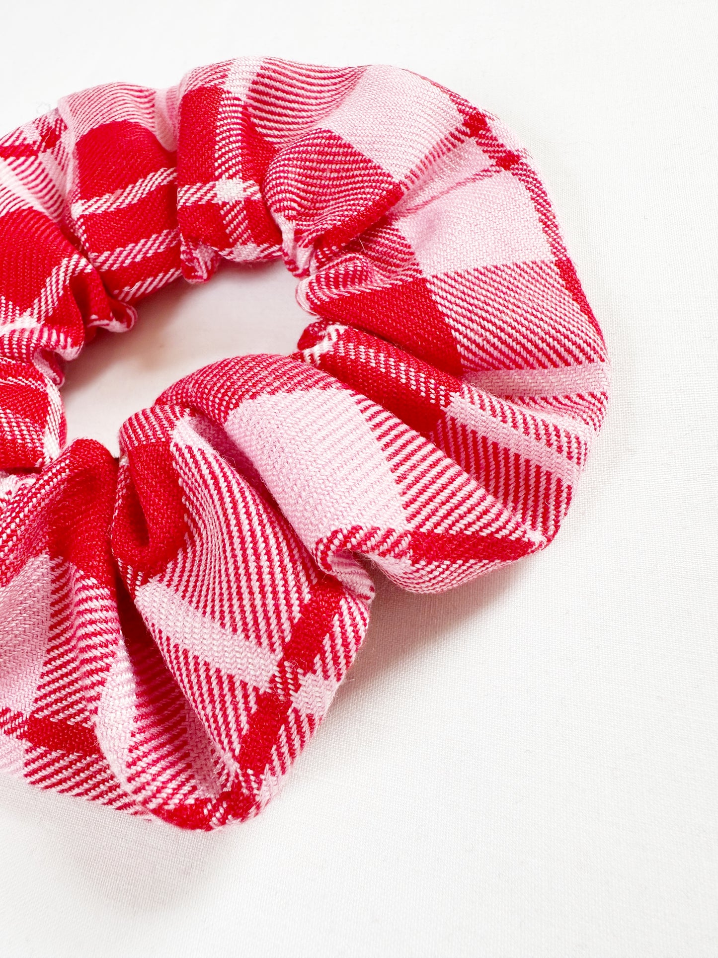 OG scrunchie in red and pink tartan