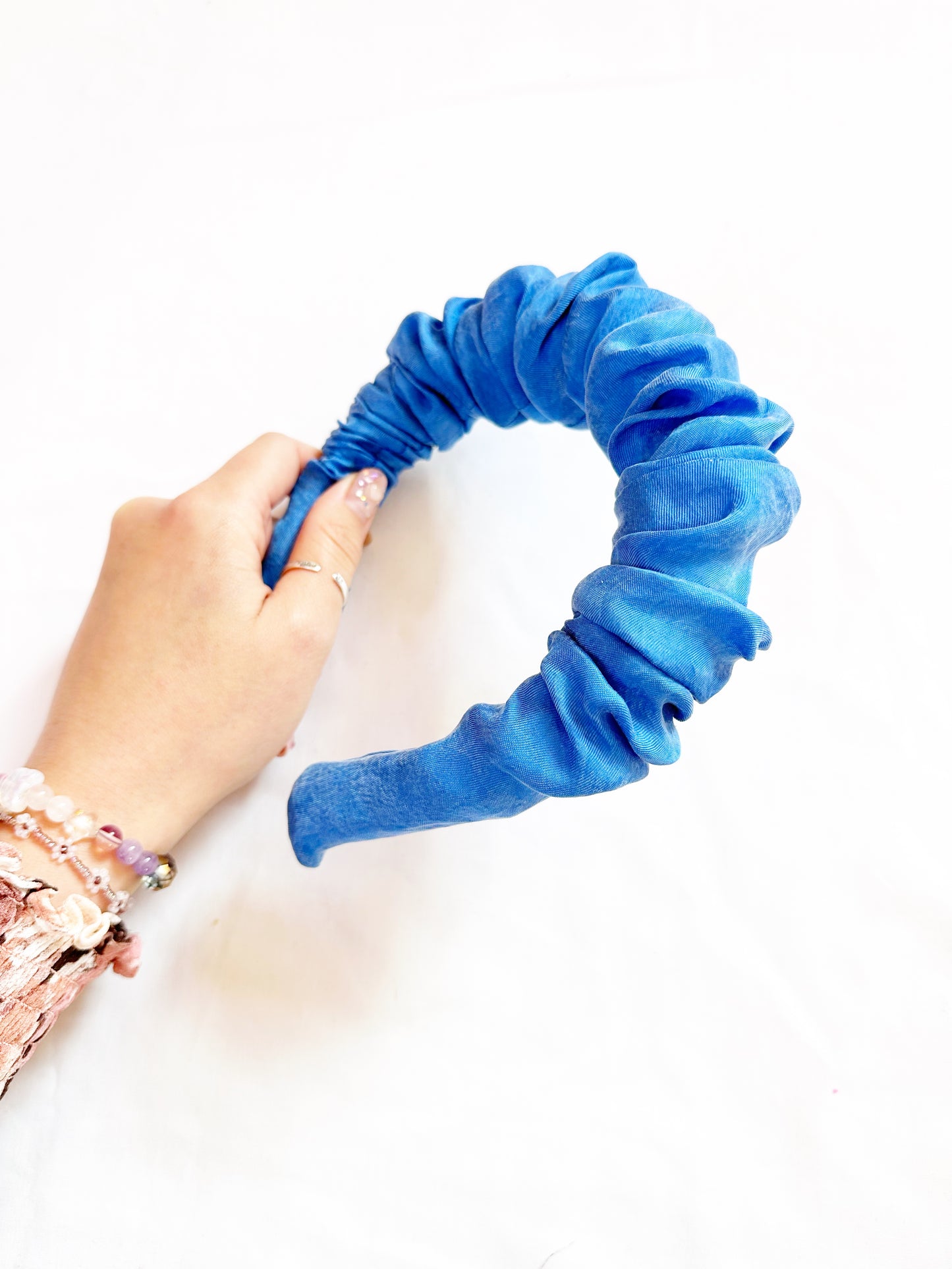 Ruffle Headband in vibrant blue silk