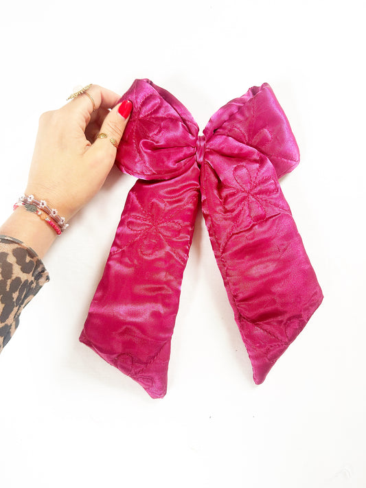 POWER Hair Bow in deep pink quilted