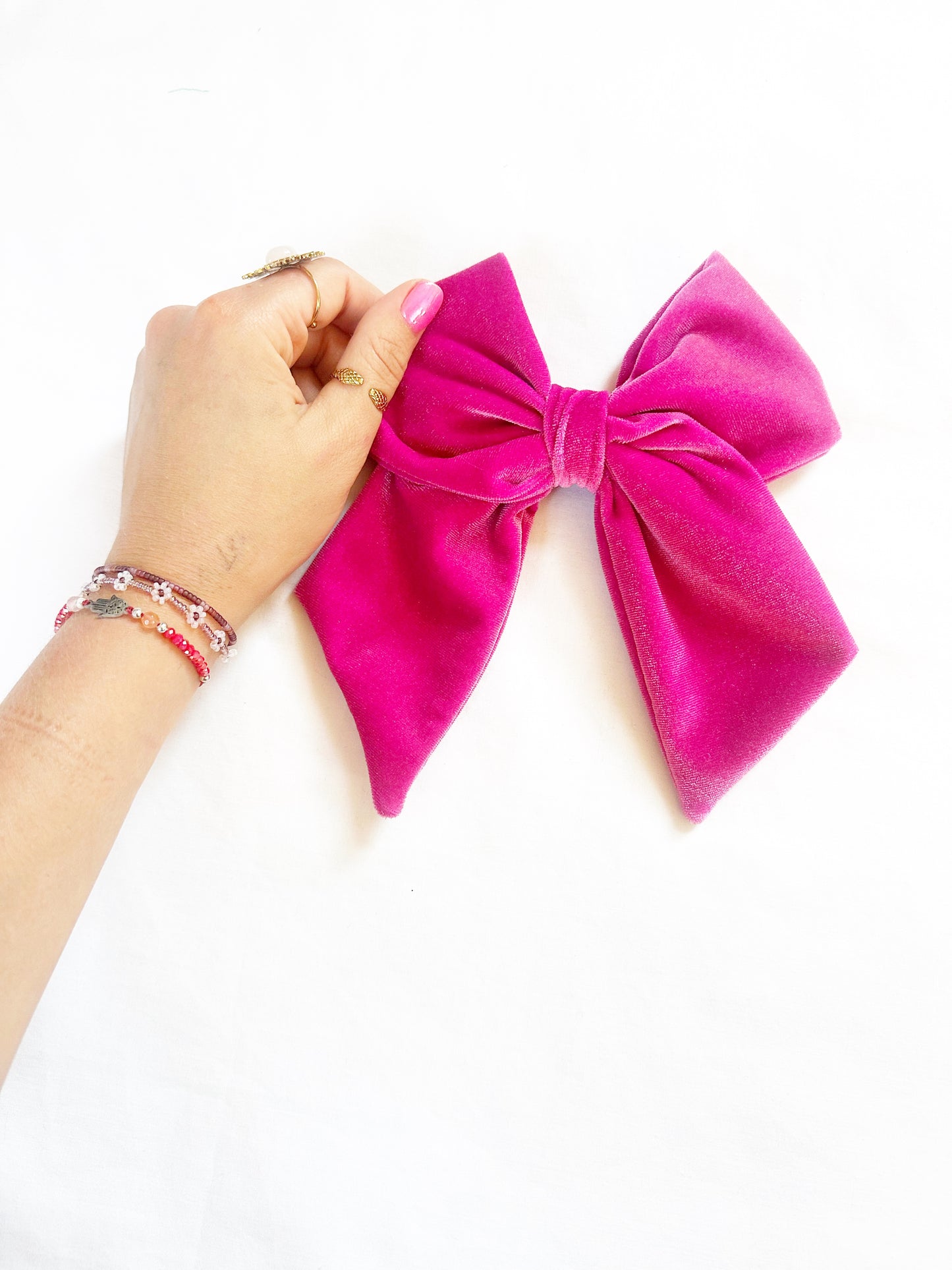 Beau hair bow in hot pink velour velvet
