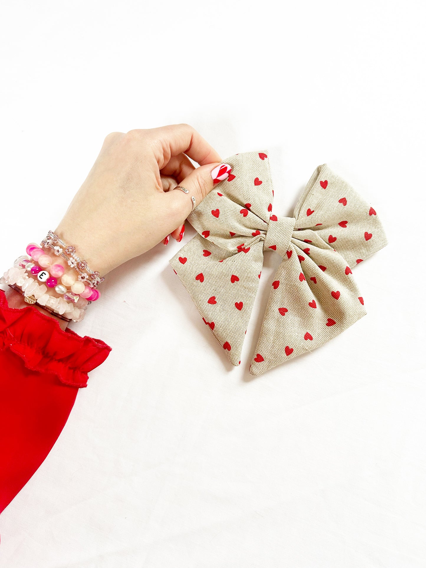 Beau hair bow in heart print