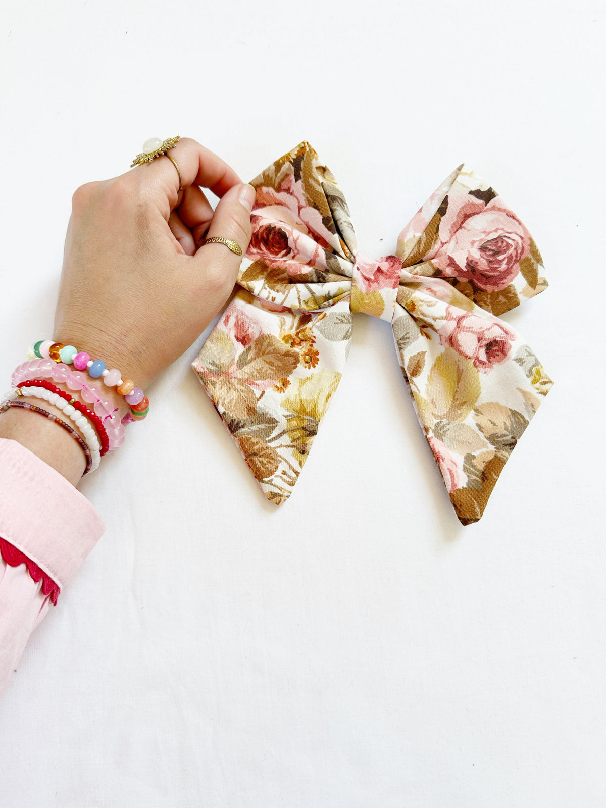 Beau hair bow in vintage rose print cotton