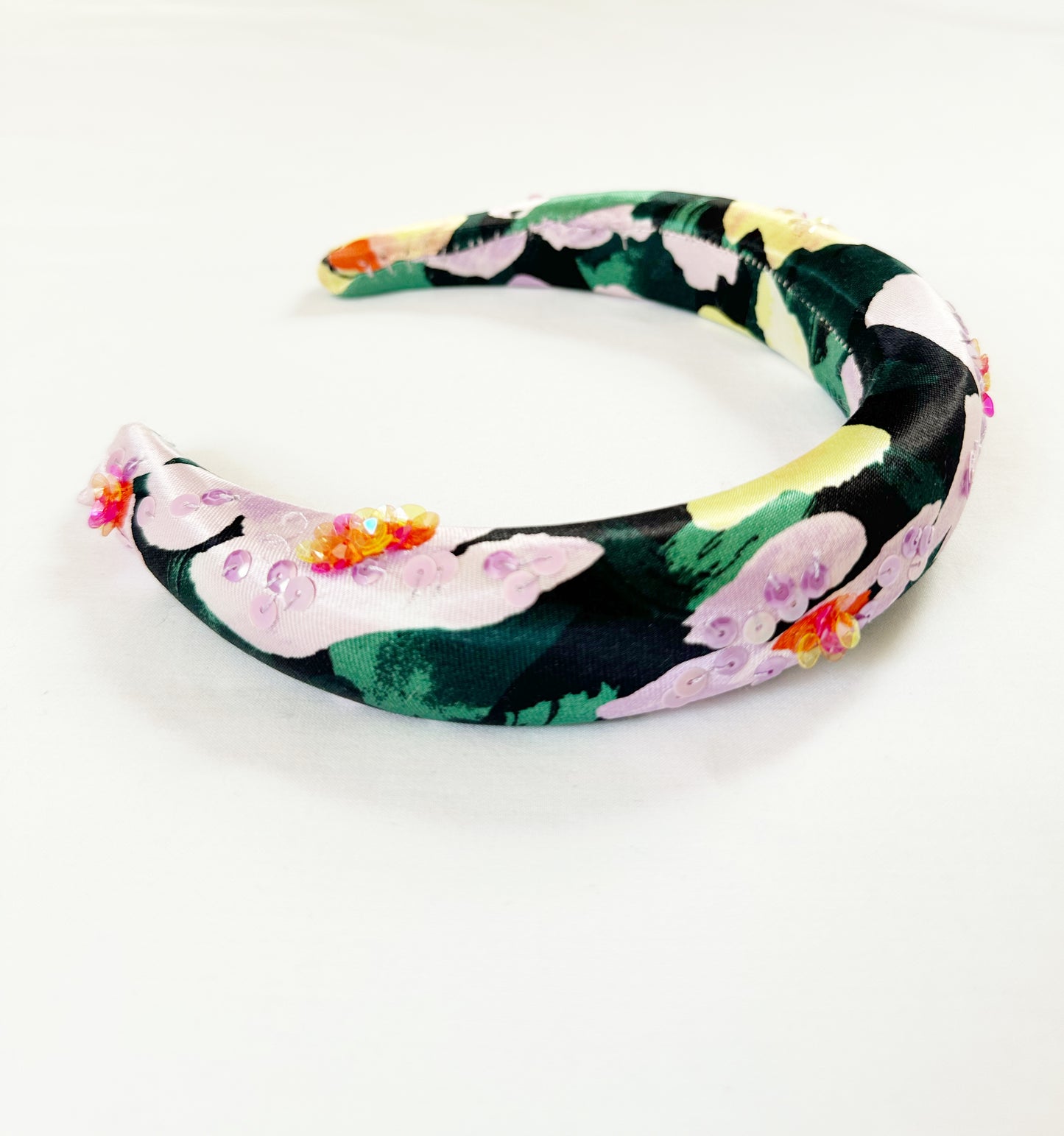 The Kate - Padded Headband in floral silky sequinned