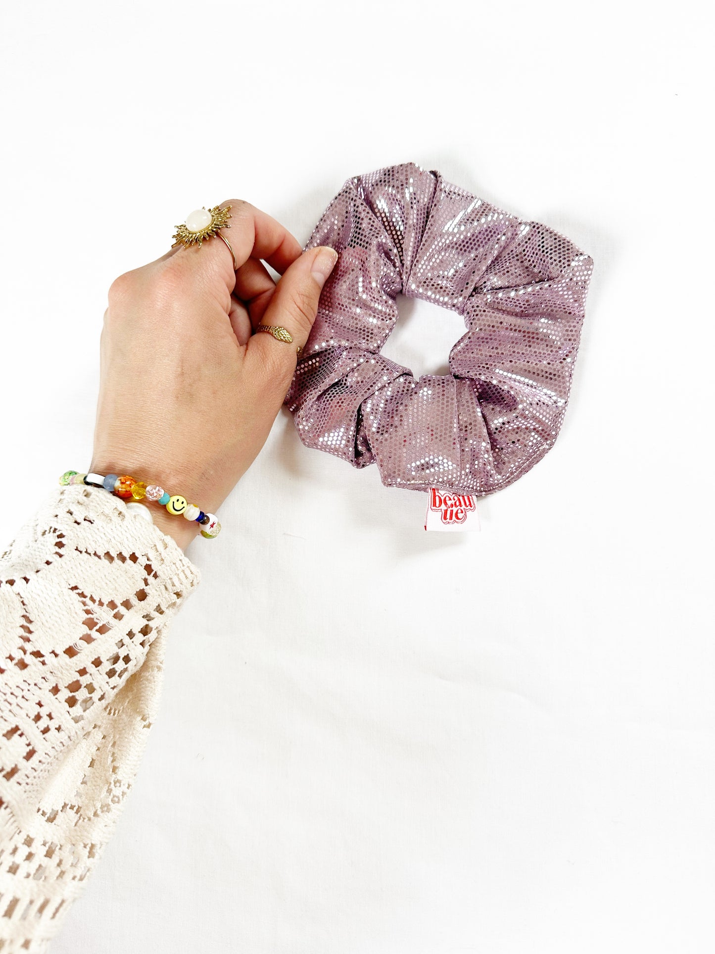 OG scrunchie in pink disco ball