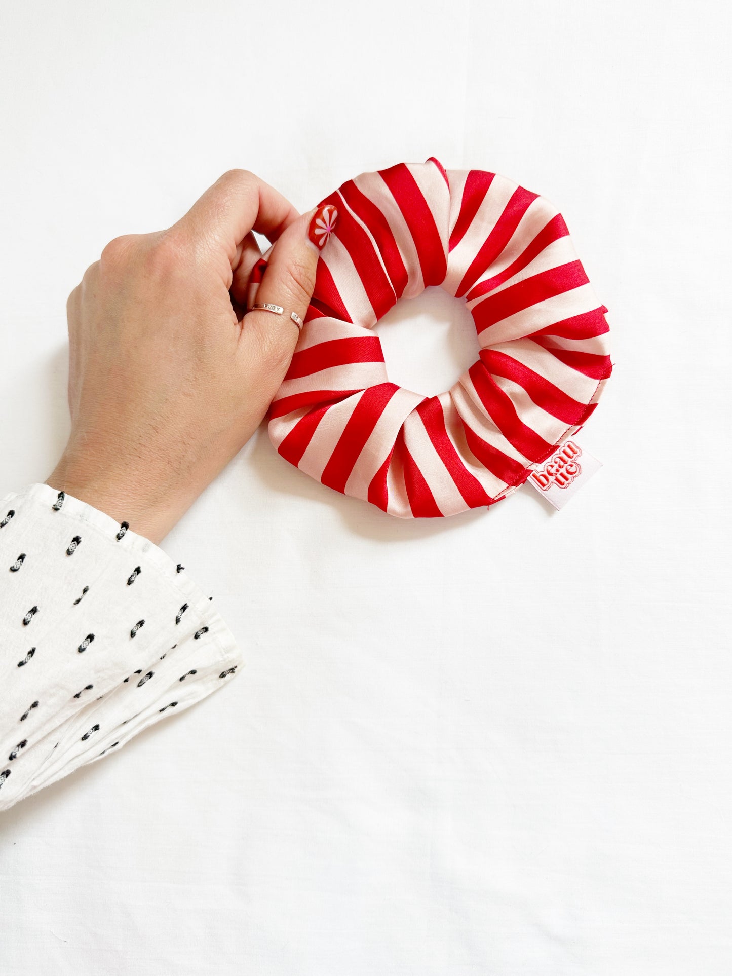 OG scrunchie in pink & red stripe