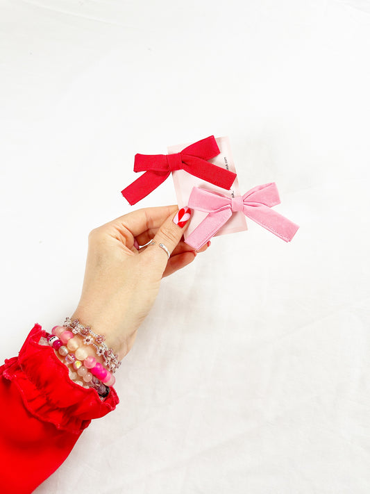 Bonnie mini hair bows pink & red duo