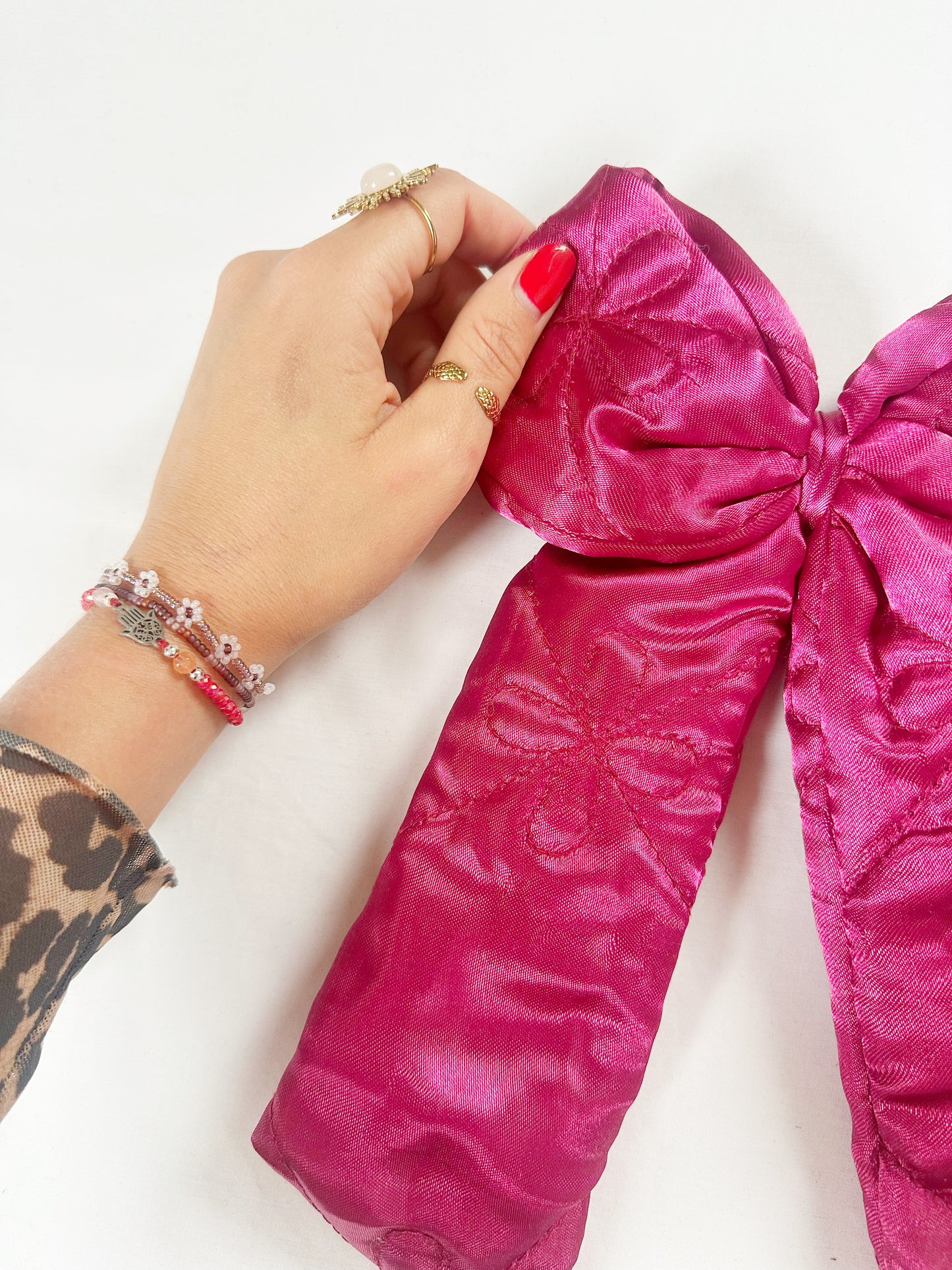 POWER Hair Bow in deep pink quilted