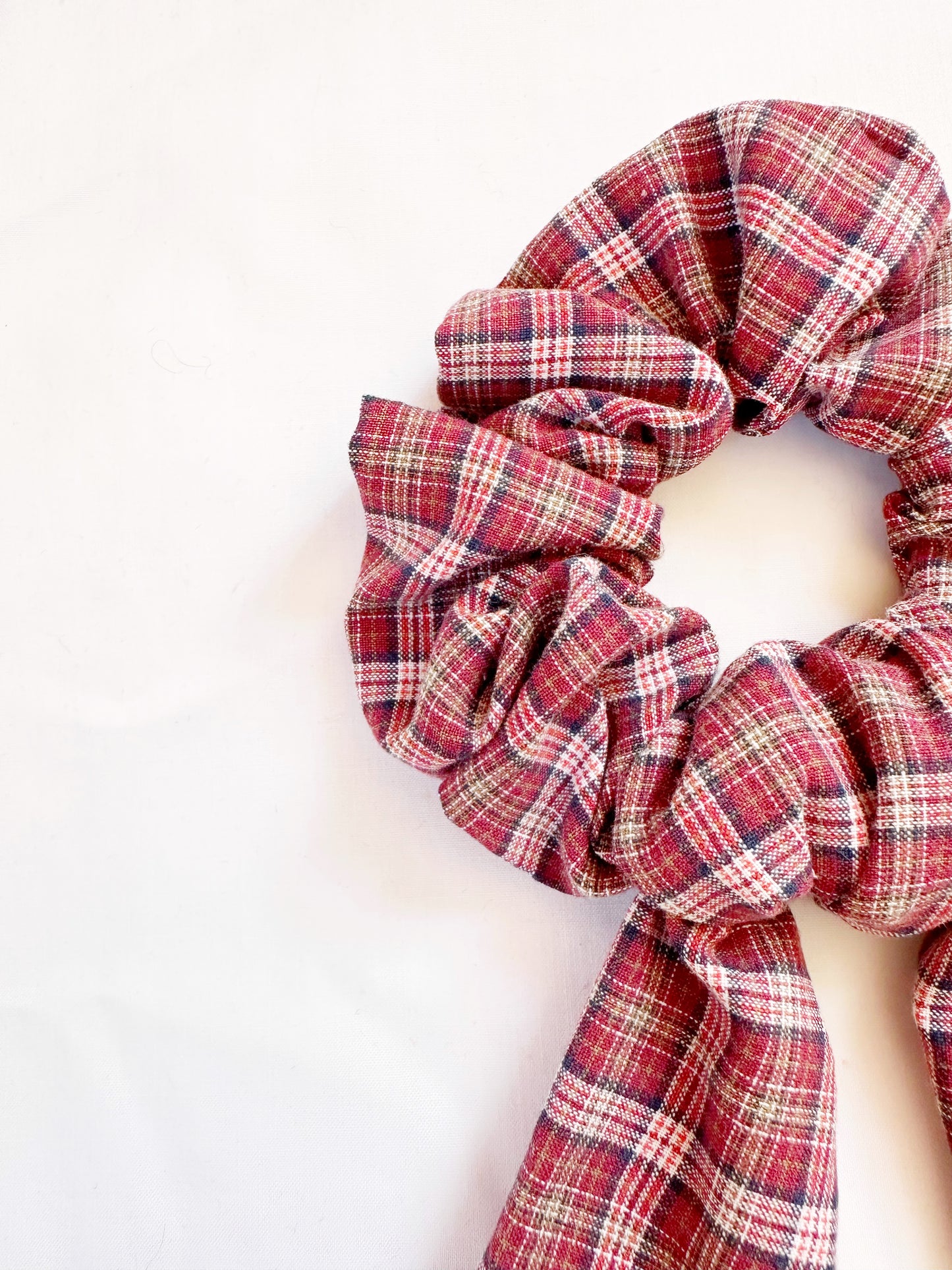 Dolly scarf scrunchie in tartan cotton, in mini or regular.