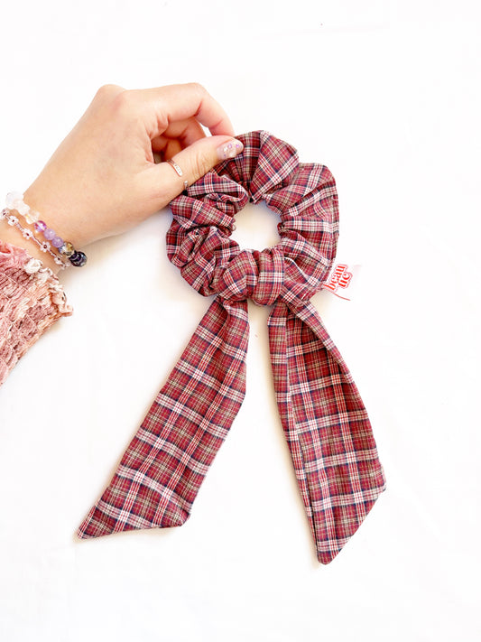 Dolly scarf scrunchie in tartan cotton, in mini or regular.