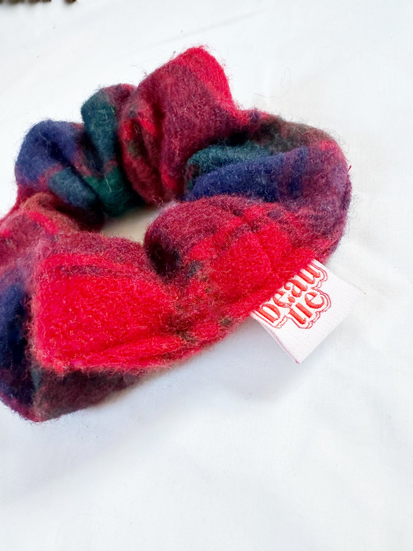 OG scrunchie in red tartan wool