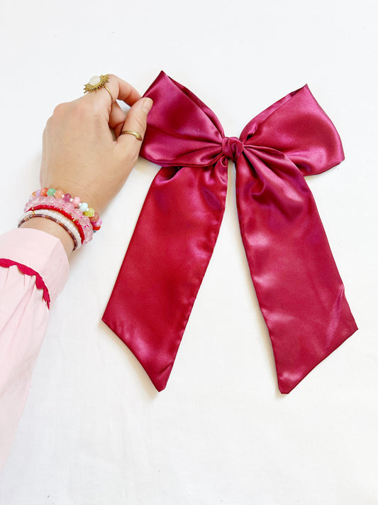 The Power Hair Bow in burgundy silk