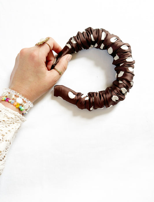 Ruffle Headband in brown polka dot