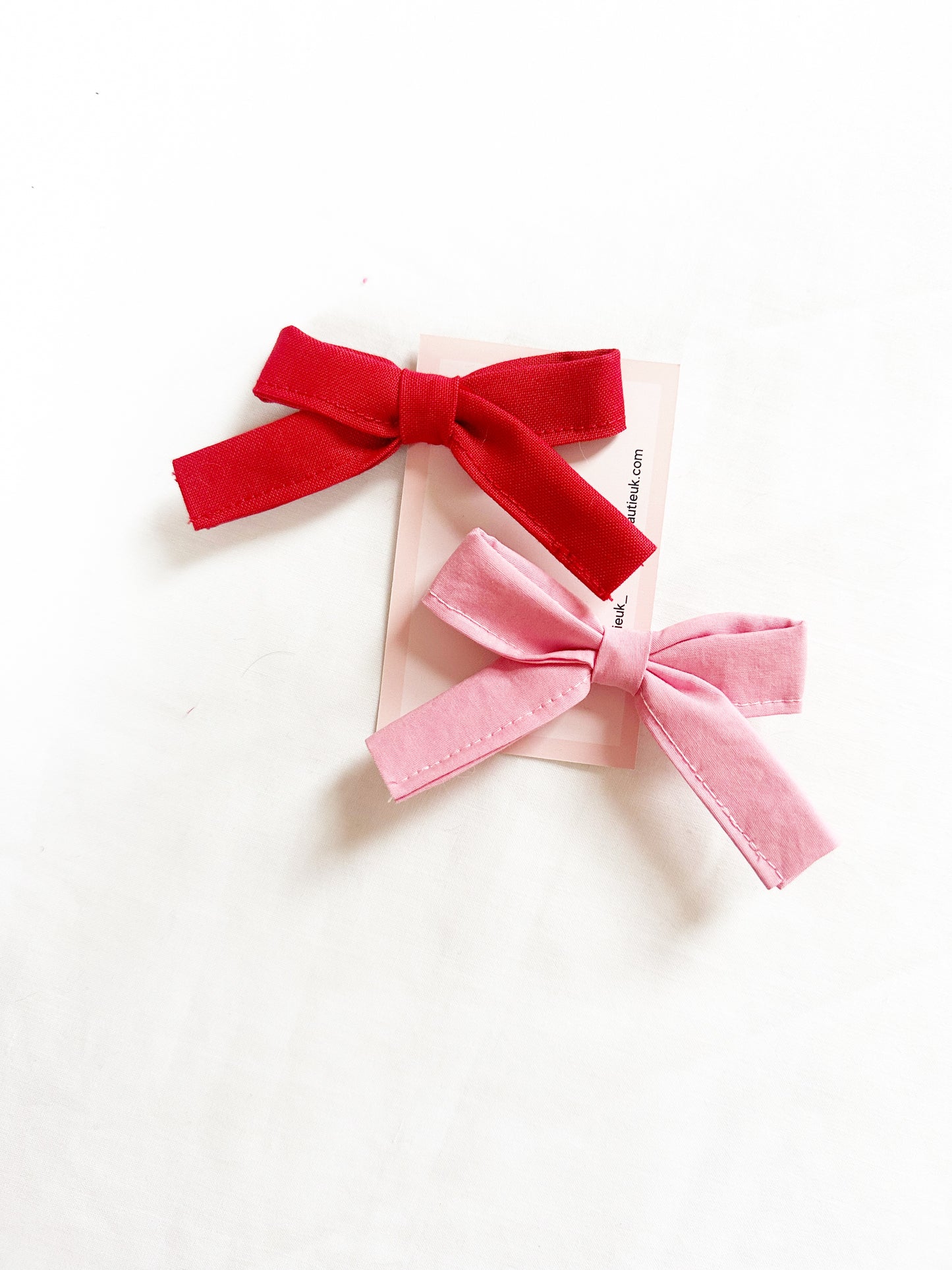 Bonnie mini hair bows pink & red duo