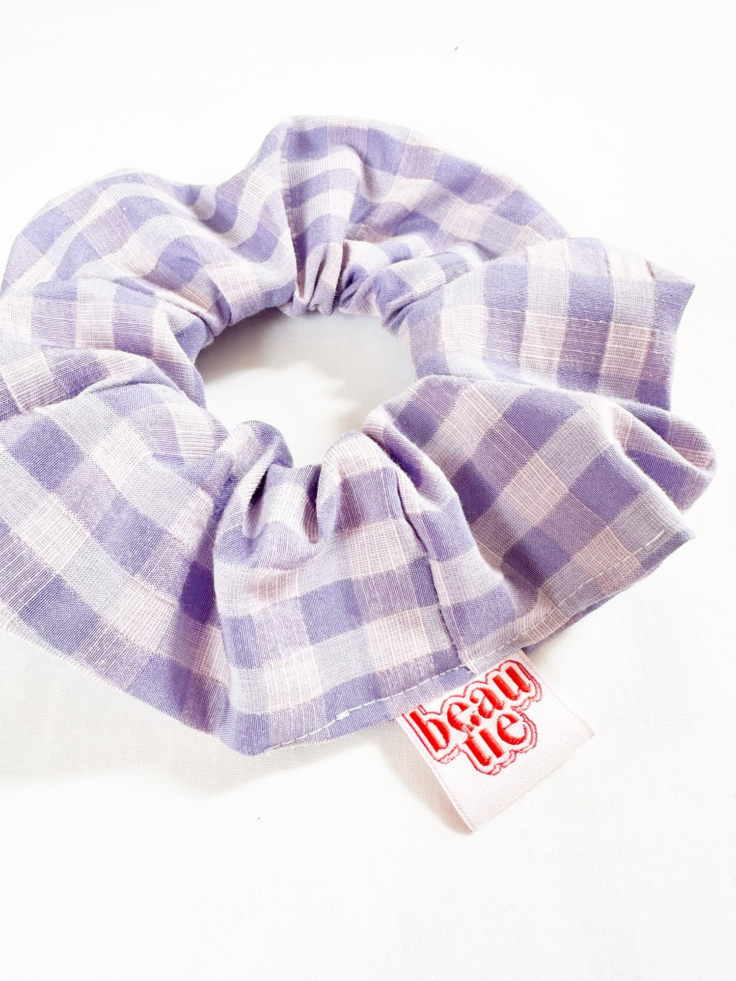 OG scrunchie in lilac gingham