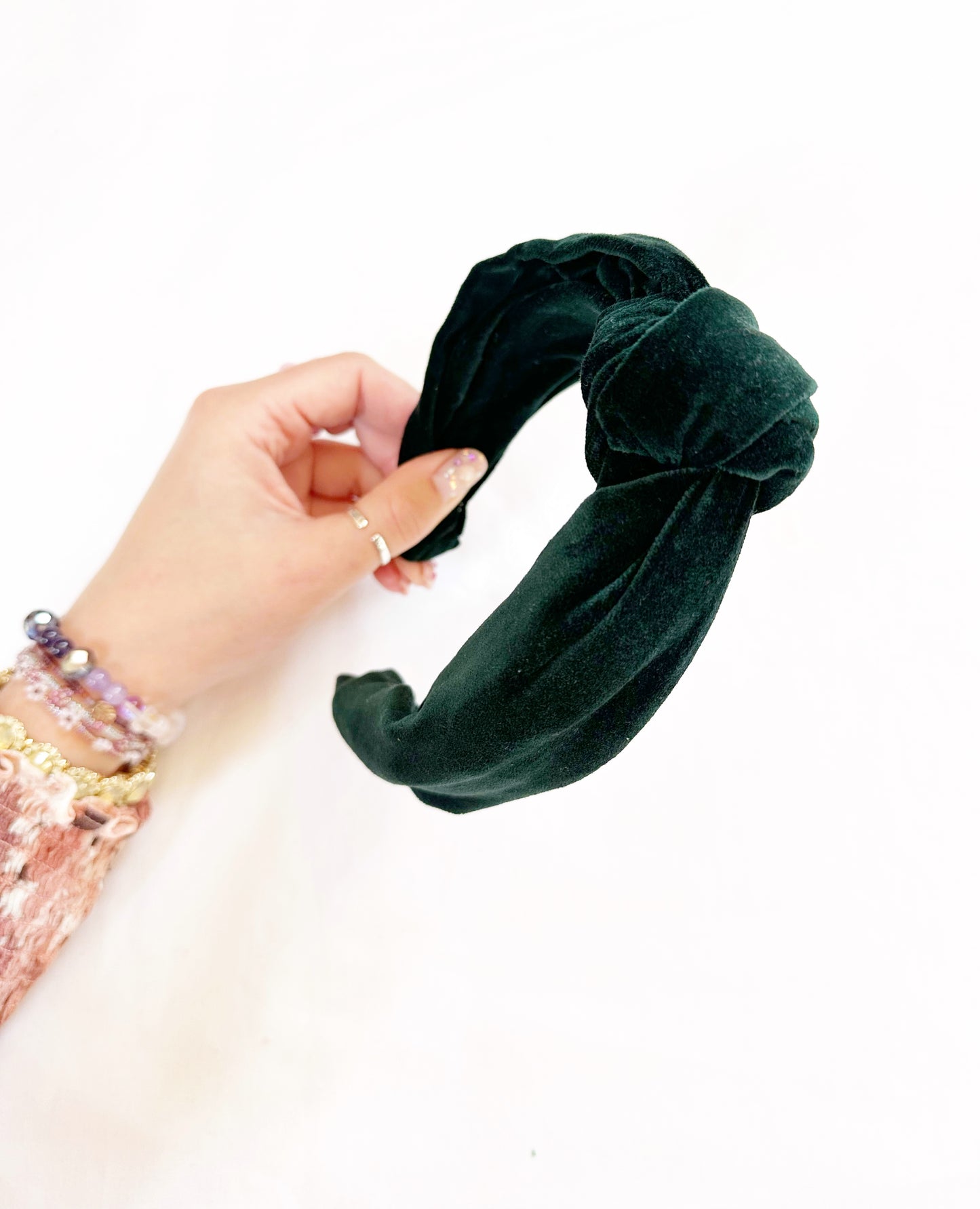 Knotted Headband in hunter green velvet