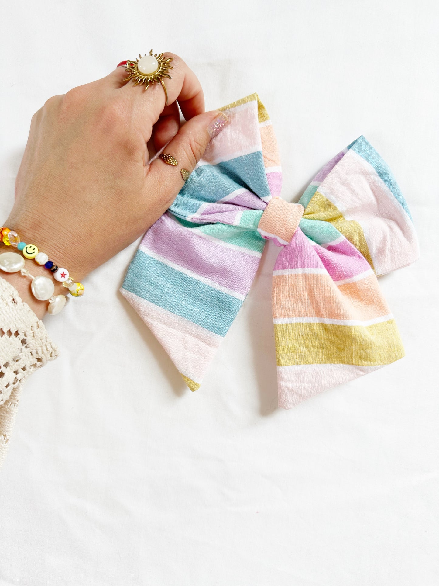 Beau hair bow in pastel beach stripes