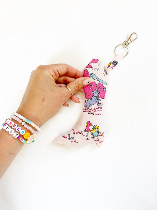 Cowboy boot bag charm in fun print