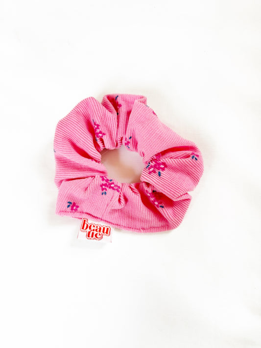 Mini scrunchie in pink floral cord