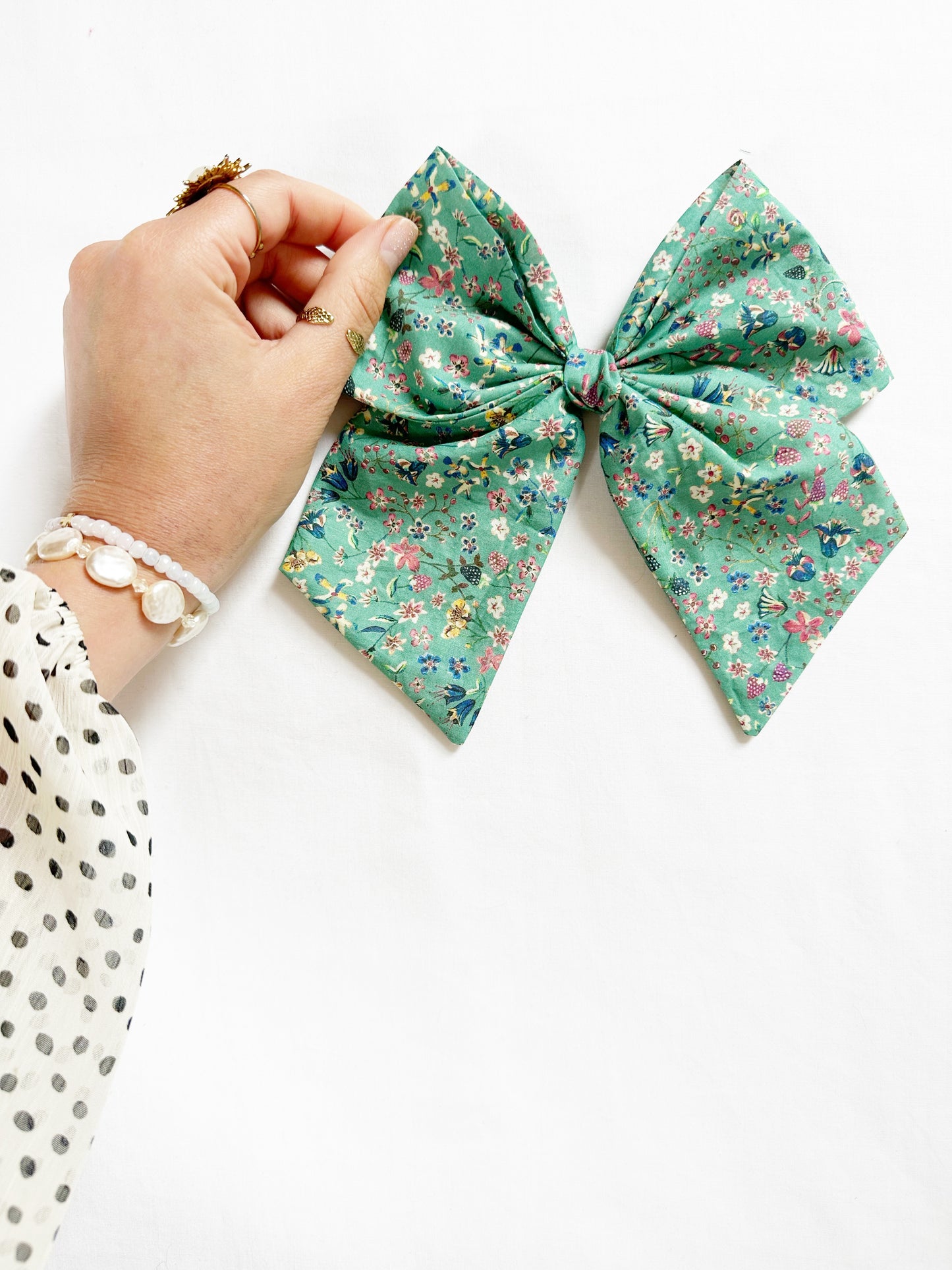 Liberty Beau hair bow in turquoise floral