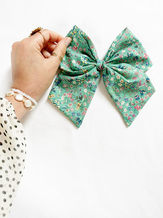 Liberty Beau hair bow in turquoise floral