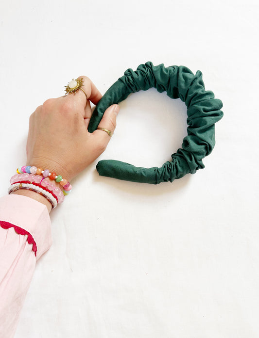 Ruffle Headband in hunter green cotton