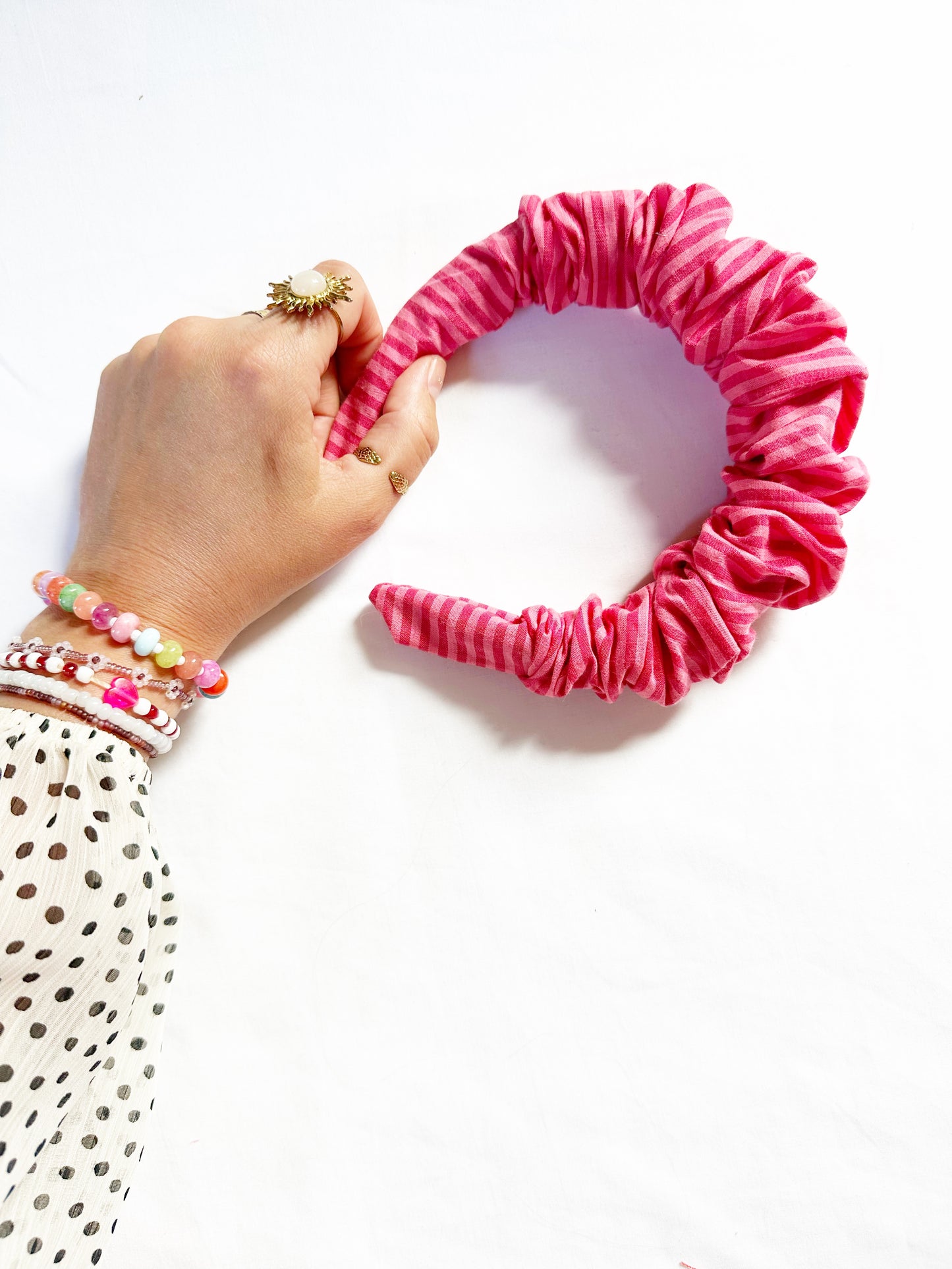 Ruffle Headband in pink stripe