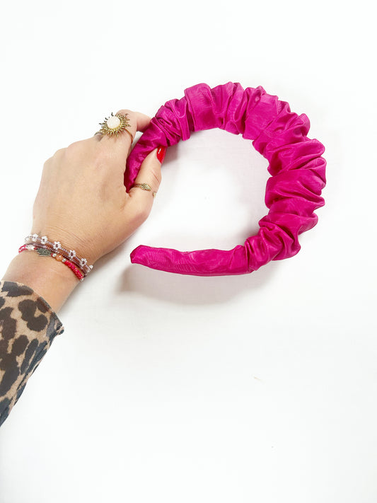 Ruffle Headband in hot pink taffeta
