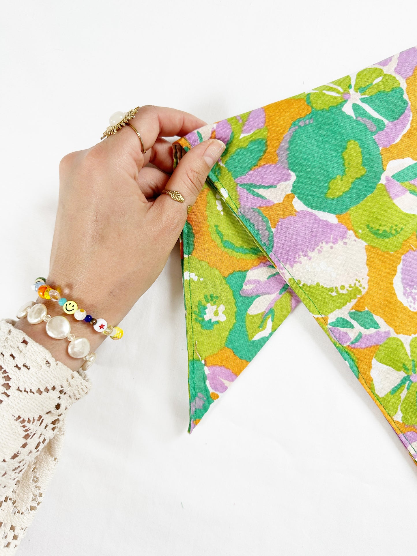 Bandana & neck scarf in green and purple floral
