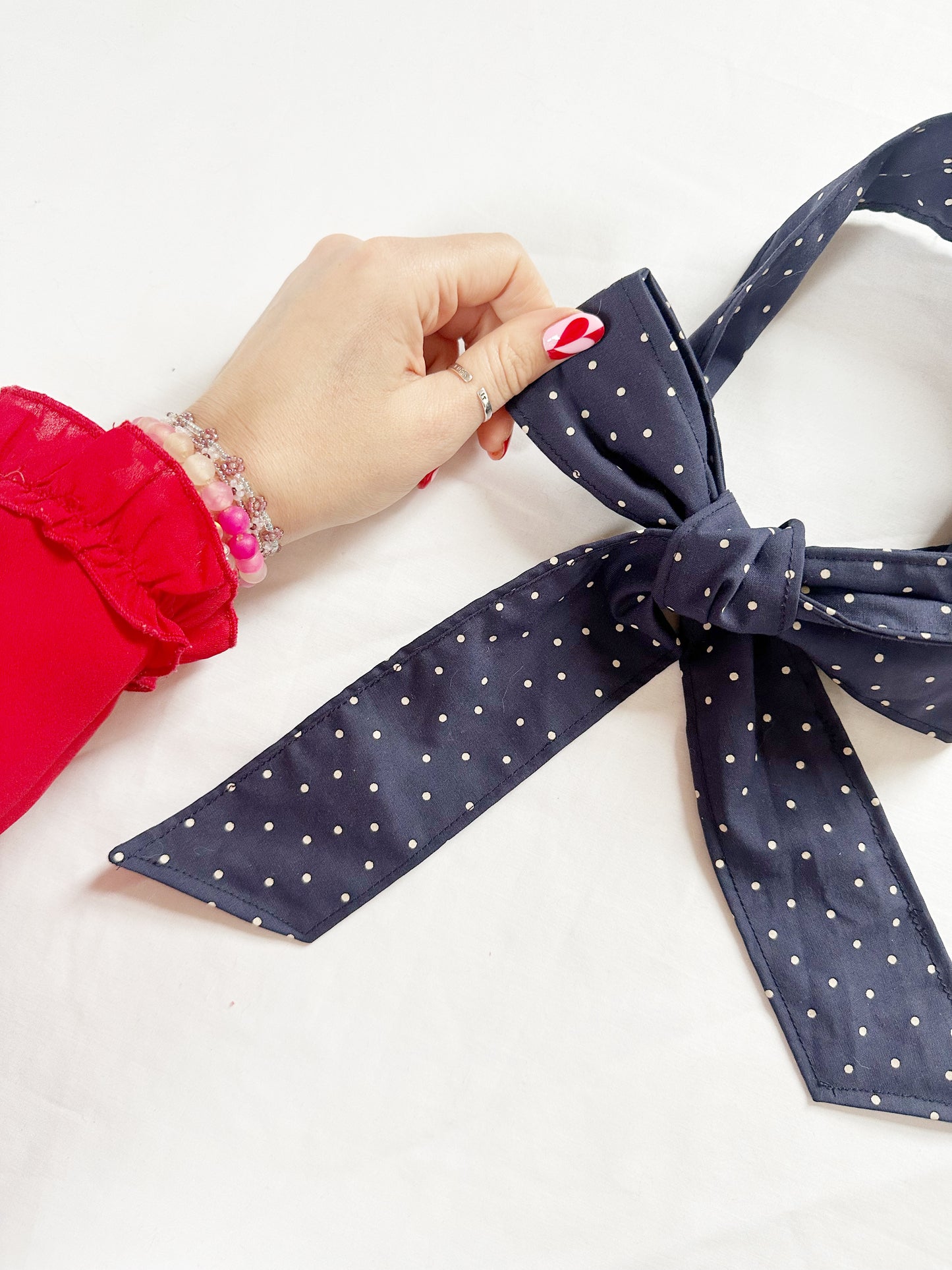 VersaTie hair & neck tie in polka dot navy