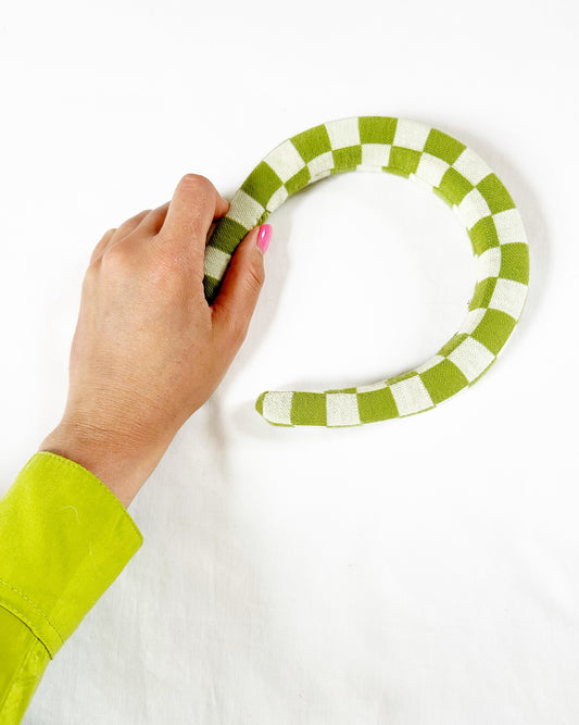 Padded Headband in Green Check