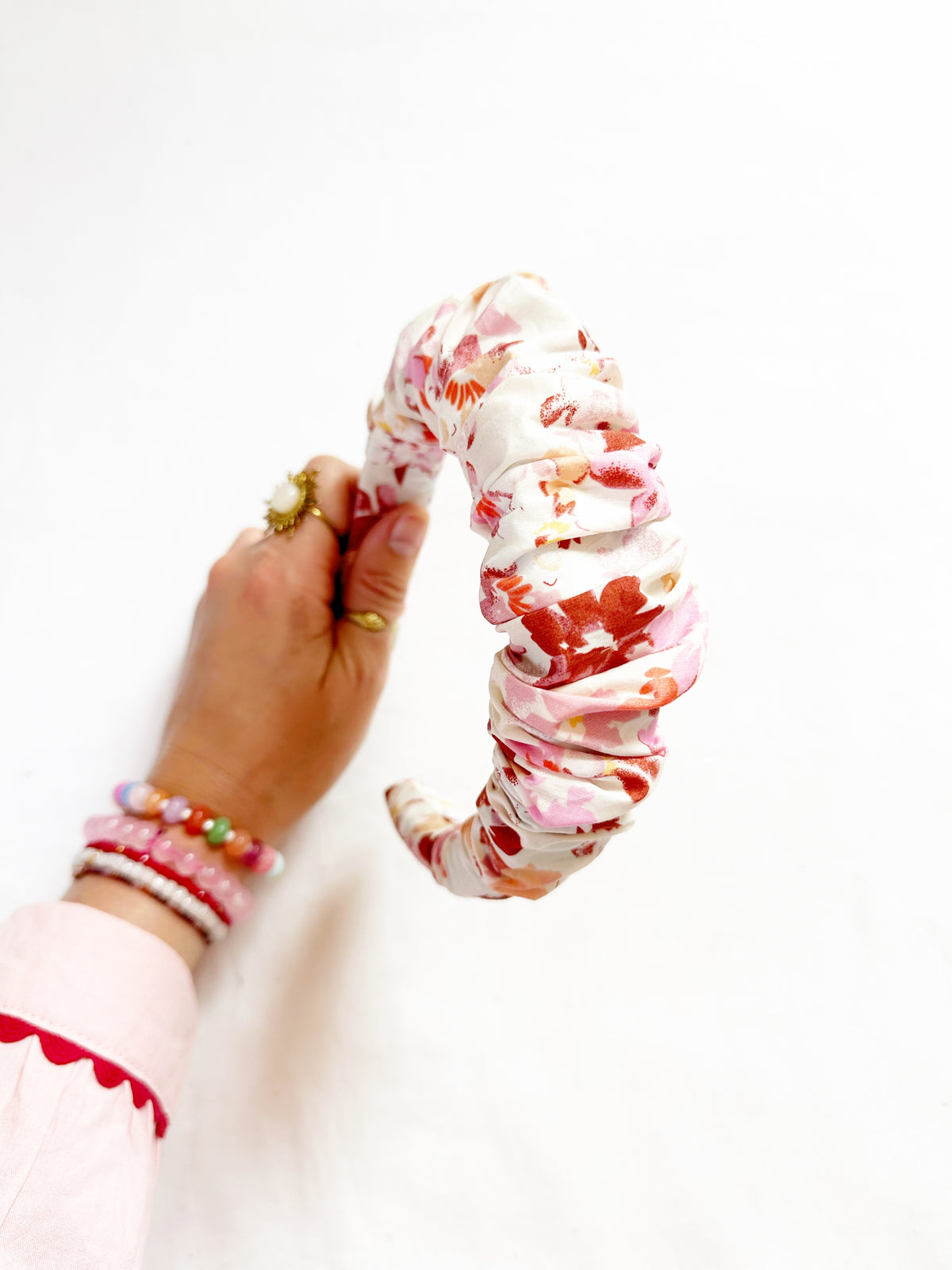 Ruffle Headband in pink brown floral