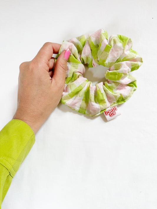 OG scrunchie in pink & green gingham