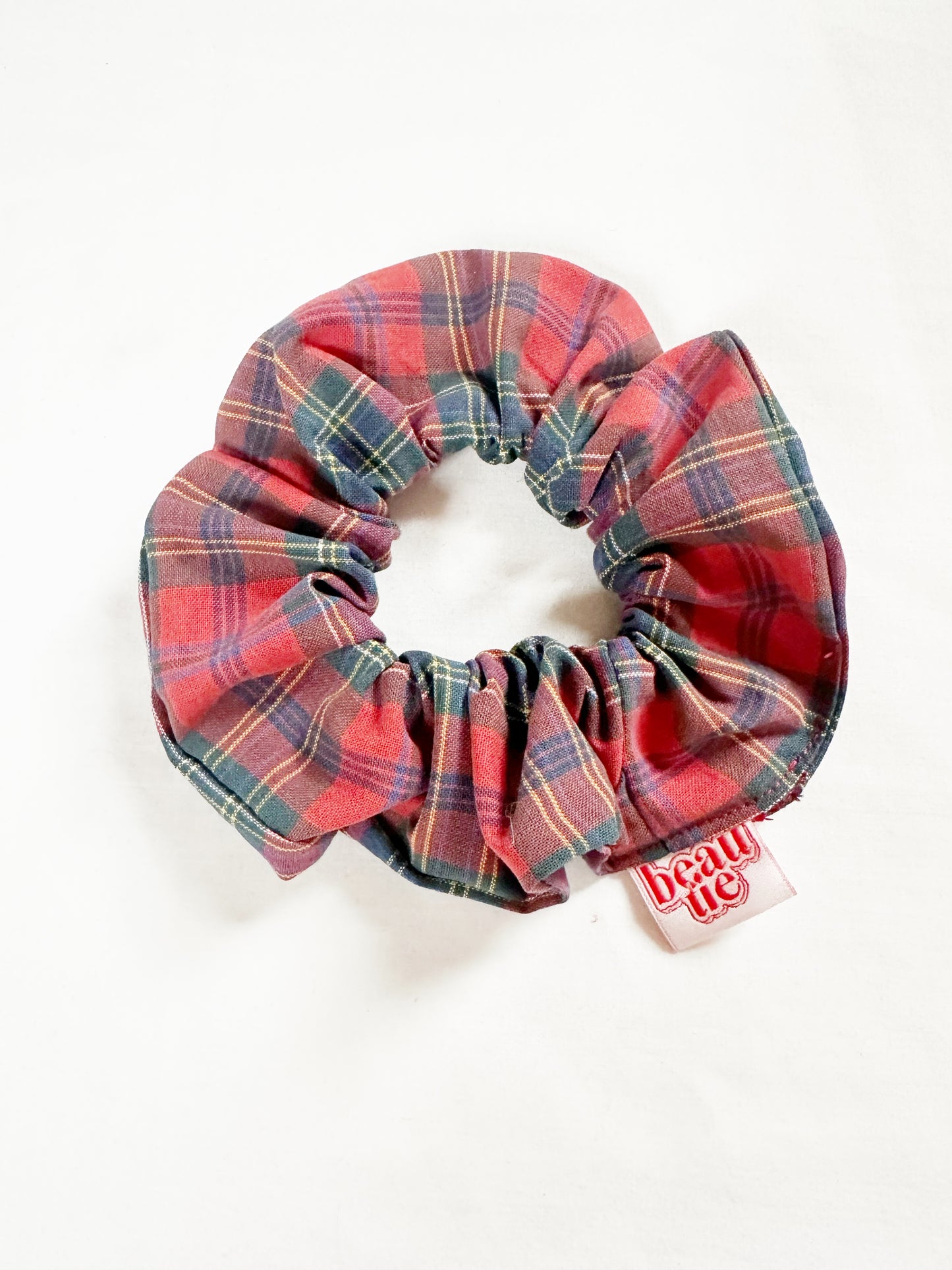 OG scrunchie in red tartan cotton